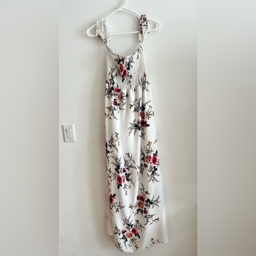 White Floral Smocked Maxi Sundress Sleeveless Summer Dress Size S - Picture 5 of 5